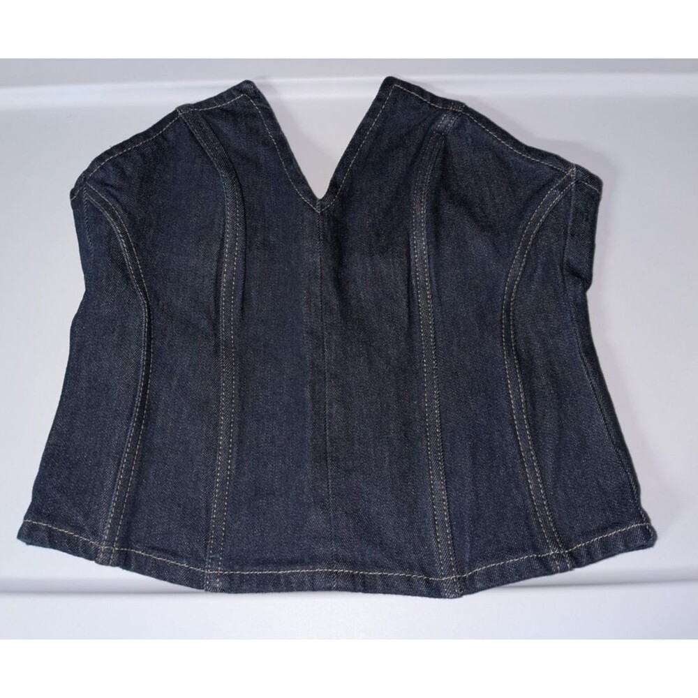 Zara Dark Wash Denim The Bustier in Rinse Crop Top Sweetheart Zipper Back M New